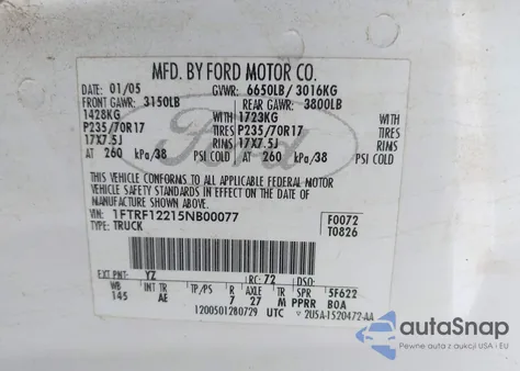 2005 Ford F-150 Stx/Xl/Xlt from USA, damaged, VIN 1FTRF12215NB00077